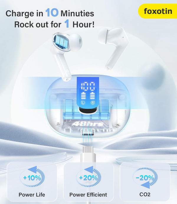 Ear Buds Wireless Earbuds - Bluetooth 5.3 Headphones (48H Playback) Built in Mic with LED Display Charging Case, IP7 Waterproof Earphone for