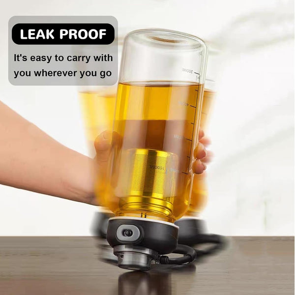 34Oz Glass Water Bottle with Capacity Mark & Stainless Steel Tea Strainer-Large Capacity for Hot/Cold Drinks,Coffee,Tea,And Water-Includes
