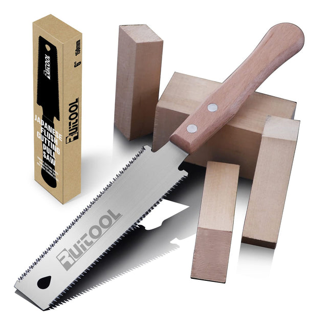 RUITOOL Japanese Hand Saw 6 Inch Double Edge Sided Pull Saw Ryoba SK5 Flexible Blade 14/17 TPI Flush Cut Beech Handle Wo