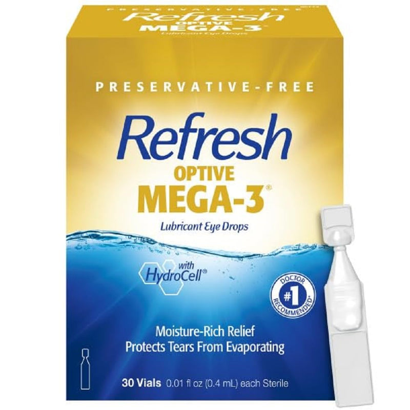 Refresh Optive MEGA-3 Lubricant Eye Drops Preservative-Free Artificial Tears, 0.01 Fl Oz (0.4 Ml), 30 Single-Use Containers