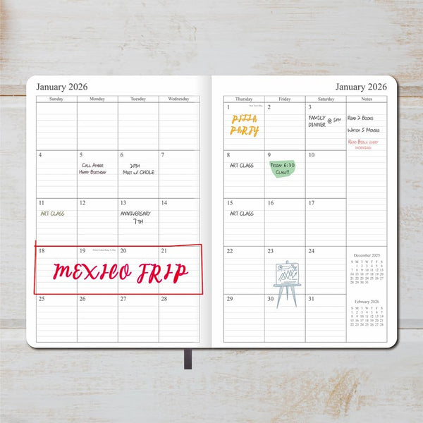 2025-2026 Planner - Weekly and Monthly Planner, July 2025 - June 2026, Holidays, Contacts and Notes Pages, Vegan Leather Cover, Elastic Closure,