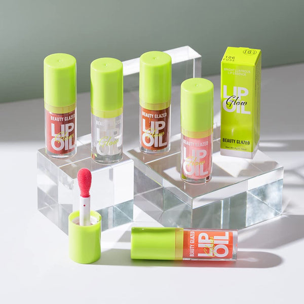 Beauty Glazed Big Brush Head Lip Oil, Ultra-Hydrating & Nourishing, Smooth Glossy Finish Lip Glow Oil, Shiny and Vegan Tinted Lip Gloss,
