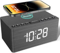 ANJANK Wooden Sound Machine Alarm Clock for Bedroom, Bluetooth Speaker, 20 Soothing Sounds, 0-100% Dimmer, Wireless Charging Station for