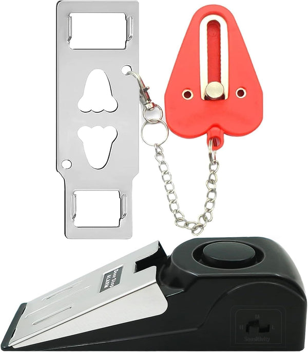 Portable Door Lock & Door Stop Alarm Set, Dual Protection Home Security Door Kit, Travel Hotel Lock Devices Pocket Self Defensey Tools for