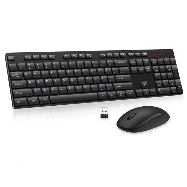 Wireless Keyboard and Mouse Combo, EDJO Silent Full Size Cordless USB Keyboard Mouse, 2.4Ghz Lag-Free, Long Battery Life, for Computer, Laptop,