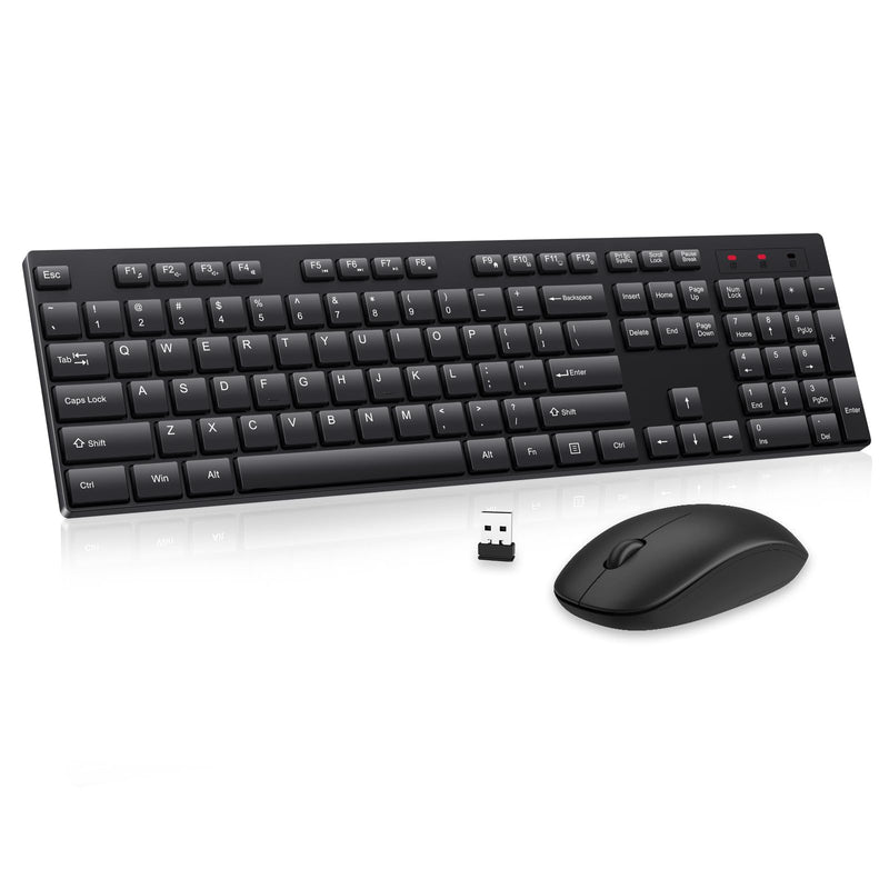 Wireless Keyboard and Mouse Combo, EDJO Silent Full Size Cordless USB Keyboard Mouse, 2.4Ghz Lag-Free, Long Battery Life, for Computer, Laptop,