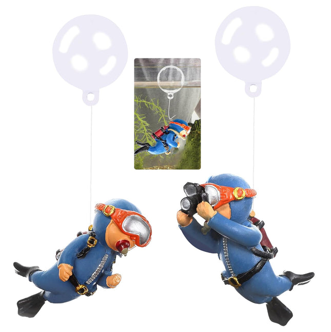 2-Pack Tank Decorations, Cute Little Diver, Aquarium Decoration Accessories Ornaments with Float Ball, Playmate for Tank