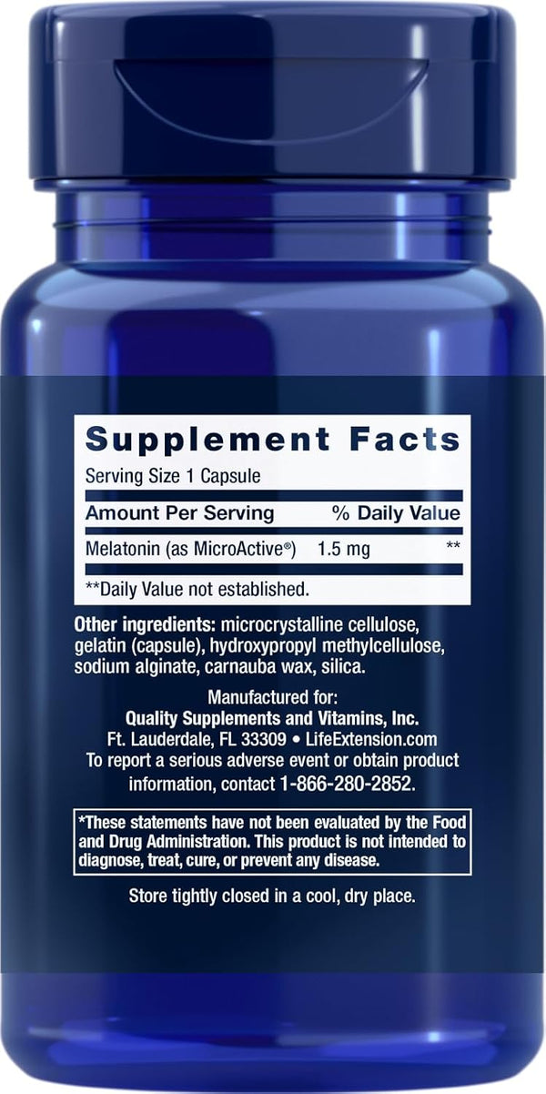 Life Extension Melatonin IR/XR, 1.5 Mg, Immediate- and Extended-Release Formula for Optimal Sleep Support, Healthy Circadian Rhythms, Cellular