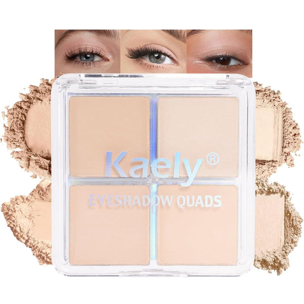 Kaely Powder Eyeshadow Quad, Vanilla Nude Beige Matte Shimmer Eyeshadow Palette Makeup, Neutral Eye Shadow Palette for Older Women Pigmented