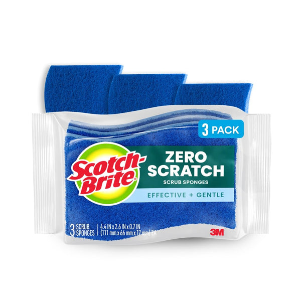 Scotch-Brite Zero Scratch Scrub Sponge, 3 Kitchen Sponges for Cleaning around the Home, Bathroom & More, Effective + Gentle Dish Scrubber, Best