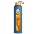 Sursip 32 Oz Glass Water Bottle with Time Marker,1 Liter Bpa-Free Reusable Motivational Water Bottle with Non-Slip Silicone Sleeve and Bamboo Lid,