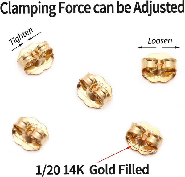 YAKRUNA 14K Gold Filled Earring Backs for Studs 5.8X5.0Mm, 2 Pairs Big Golden Butterfly Earring Backings Replacements for Secure Locking,