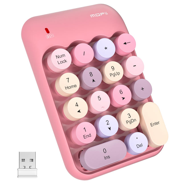 MOFII Wireless Number Pads - Pink Numeric Keypad 18 Keys USB 2.4G round Keycap Colorful Extensions Keypads, Financial Ac