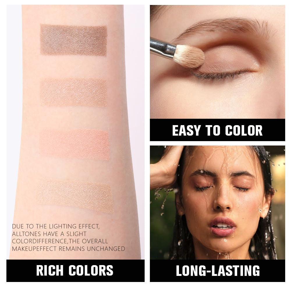 4 Colors Deep Rose Soft Pink Beige Brown Eye Shadow Palette Makeup, Neutral Matte Shimmer Eyeshadow Palette for Women Highly Pigmented Waterproof, Paleta De Sombras De Ojos, Vegan 09