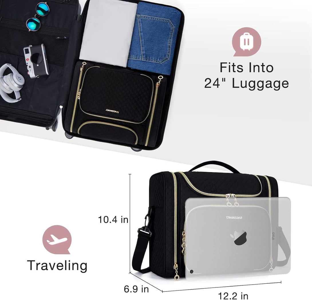 BAGSMART Toiletry Bag, Travel Toiletry Bag for Women, Water-Resistant Cosmetic Makeup Bag, Large Capacity Door Room Essentials Travel Organizer for Full Sized Toiletries and Cosmetics, Black