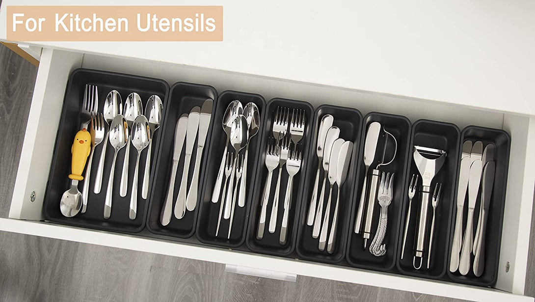 15 PCS Interlocking Desk Drawer Organizer Separator for Office,Bathroom,Kitchen,Makeup（Black）