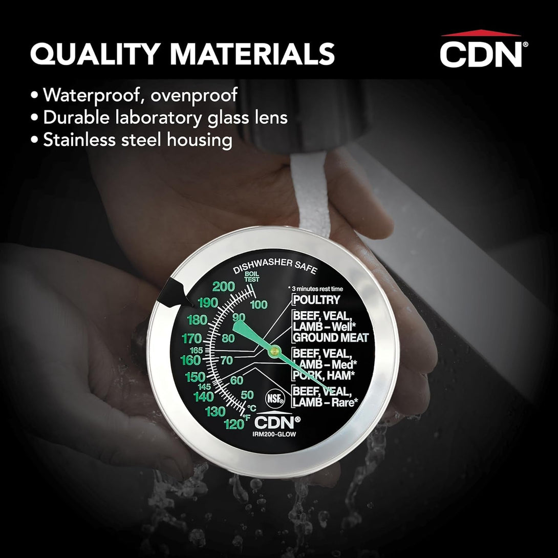 CDN Irm200-Glow Proaccurate Oven Thermometer, Food/Meat, Easy to Read Display, Silver, Pack of 1