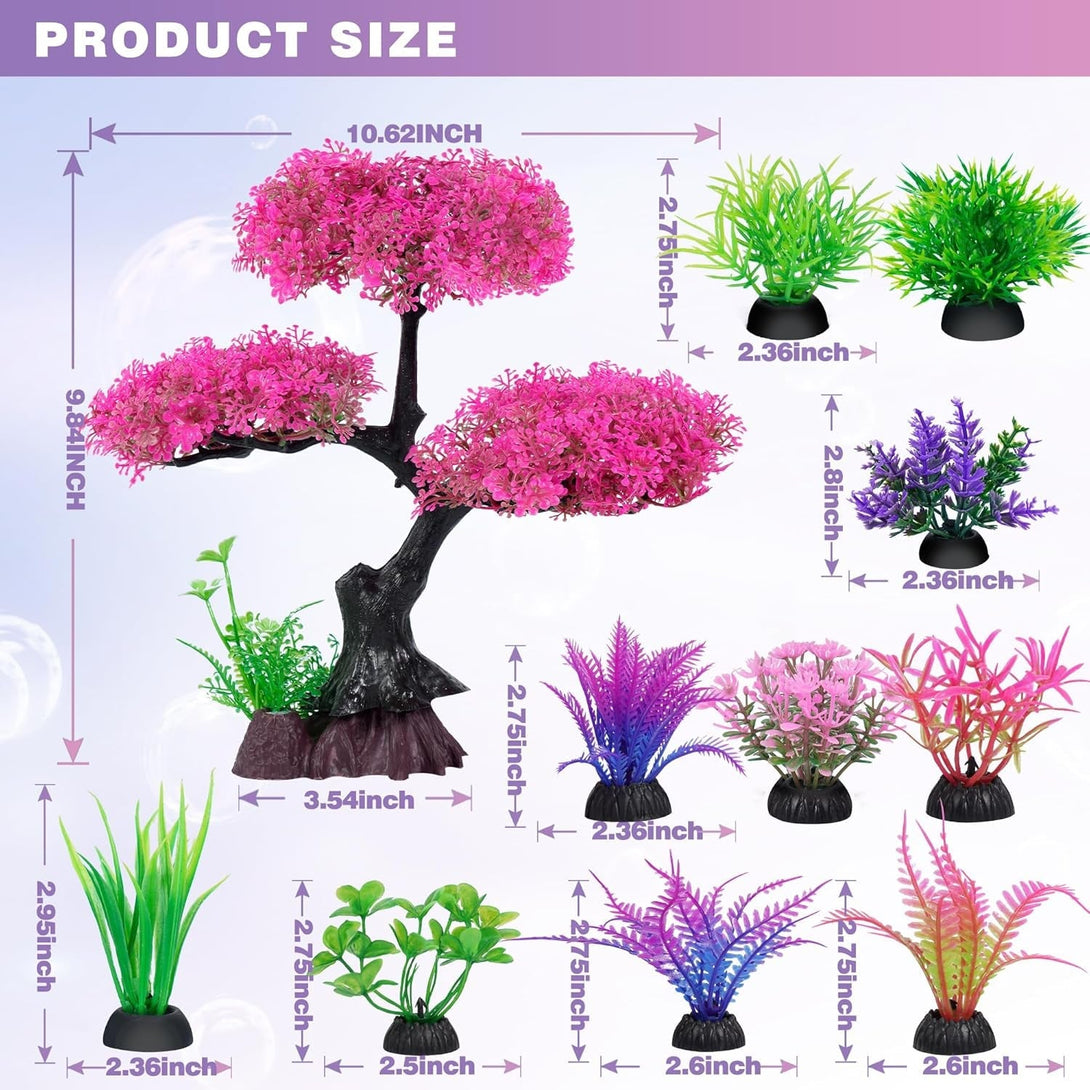 Ameliade Aquarium Artificial Plastic Plants Decoration, Pink Cherry Blossom Tree Aquarium Decor Set, Goldfish Betta Fish Tank Decorations Hides Accessories（Pink