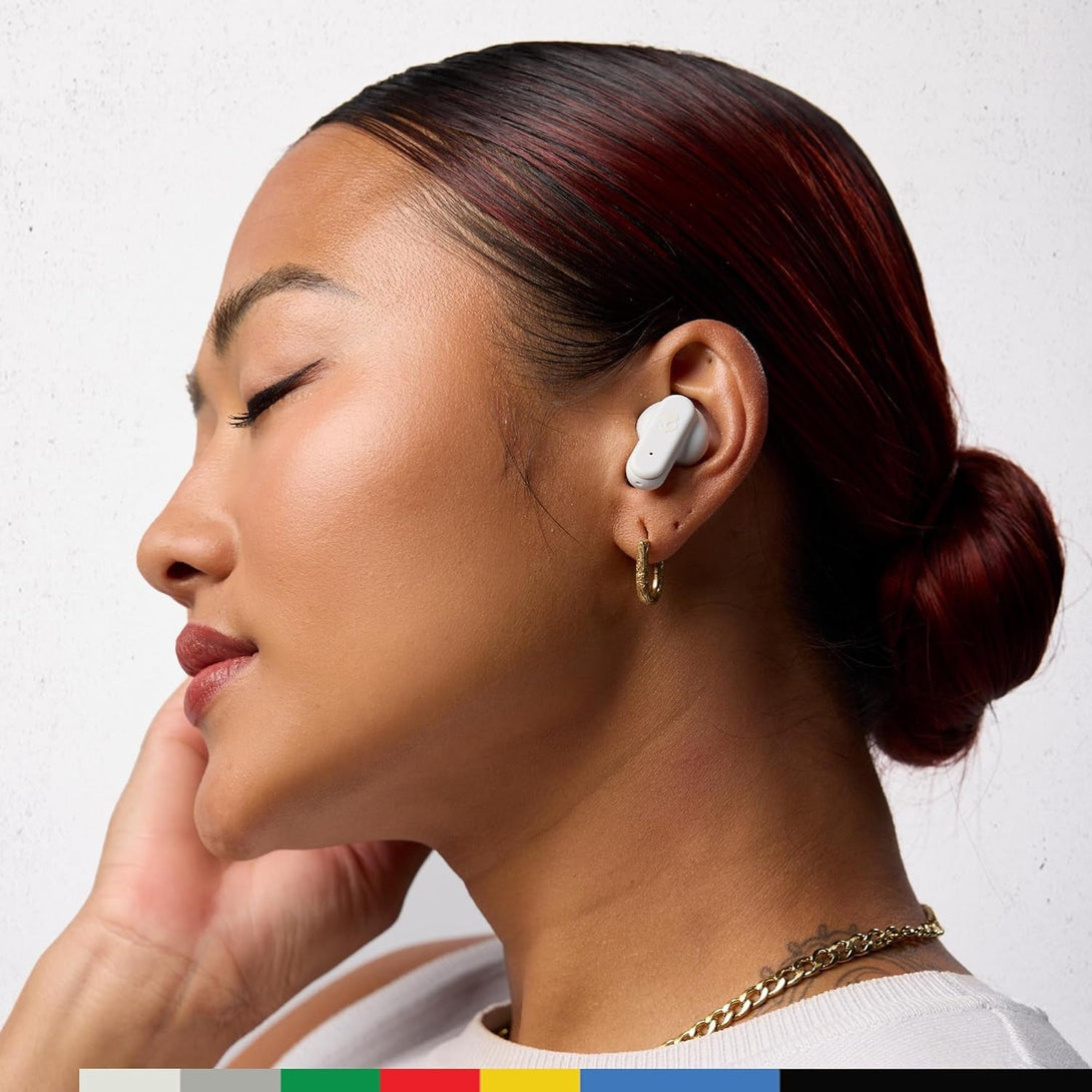 Skullcandy Dime Evo Wireless Earbuds, Bluetooth Headphones, Noise Isolating Fit, up to 36 Hours Battery, Microphone for Iphone Android, Easy Carry with Clip-Anywhere Case - Bone