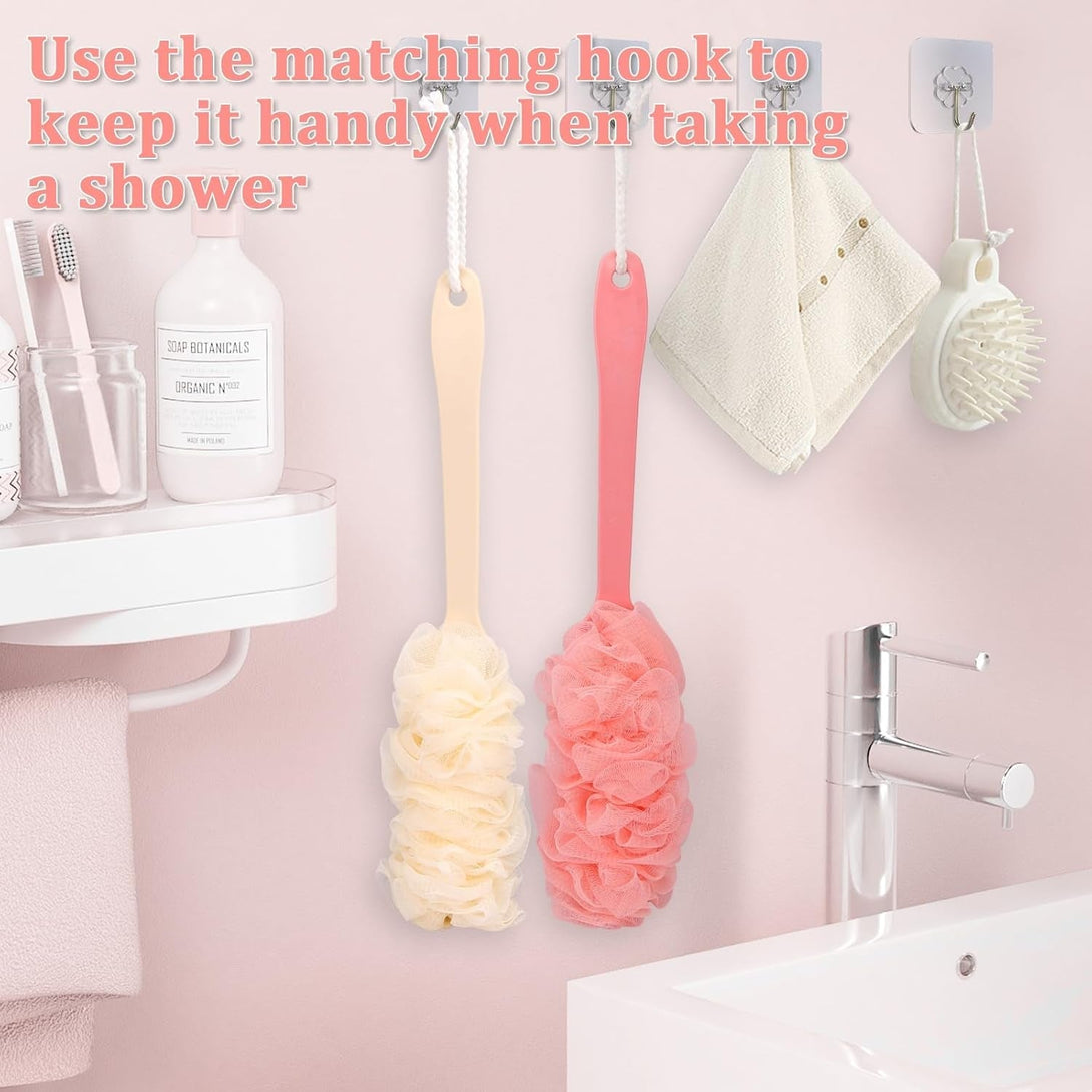 4Pack Back Scrubber for Shower Loofah with Long Handle, Shower Brush for Body, 17″ Loofah on a Stick for Men Women Bathing Accessories, Scrubber Sponge for Exfoliating Bath Brushes (Beige & Pink)