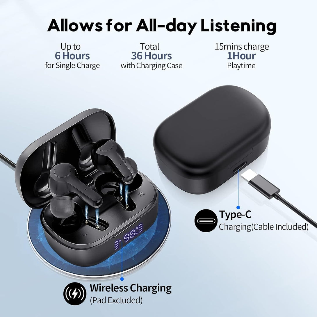 MOZOTER Bluetooth 5.3 Wireless Earbuds,Deep Bass Loud Sound Clear Call Noise Cancelling with 4 Microphones In-Ear Headphones with Wireless Charging Case Compatible for Iphone Android,Workout