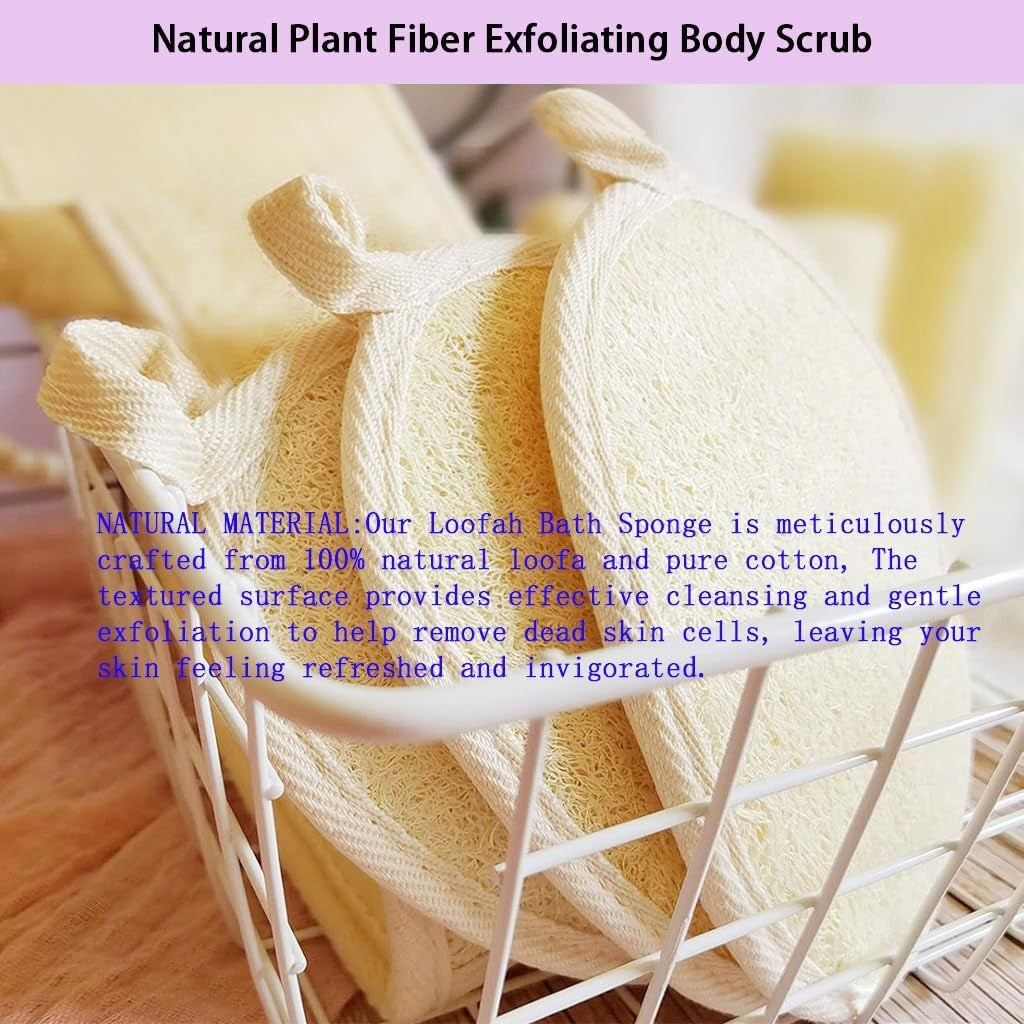 Natural Loofah Exfoliating Body Scrubber,Bath Shower Loofah Sponge for Women and Men,Made with Biodegradable Shower Luffa Sponge,For Face and Body That Gets You Clean(3 PC)