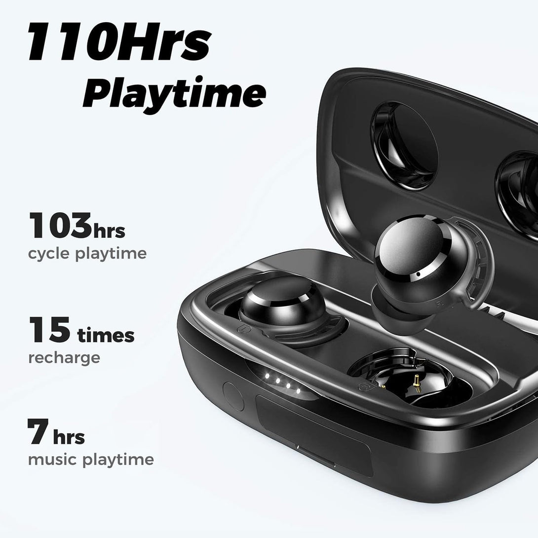 Tribit Wireless Earbuds, 110H Playtime Bluetooth 5.3 IPX8 Waterproof Touch Control True Wireless Bluetooth Earbuds with Mic Earphones In-Ear Deep Bass Built-In Mic Bluetooth Headphones, Flybuds 3