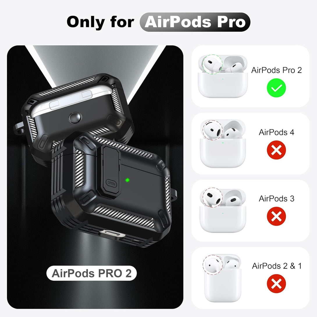 RFUNGUANGO for Airpods Pro 2Nd Gen Protective Case with Cleaning Kit, Military Hard Case with Lock for Airpod Gen 2 Charging Case 2023, 2022, Black