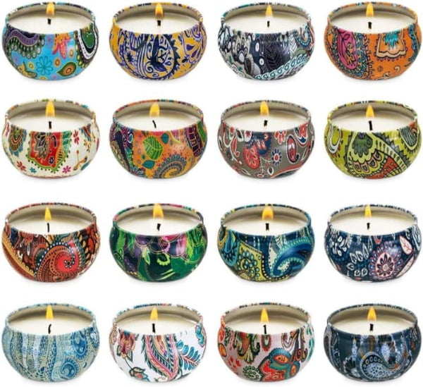 16 Scented Candles Gift,Natural Soy Wax Aromatherapy Candles,Small Portable Tin Candles Set for Mom,Women,Teachers, Colleagues and Friends,2.5 OZ