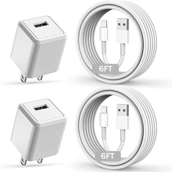Iphone Charger,Long 6FT Iphone Charger 2Pack Iphone Cord 6Feet USB to Lightning Cable Quick Fast Charging Data Sync Cord USB Wall Charger Block Adapter for Iphone 14/13/12/11/Xs/Xr/X/8/7/5/Se2022/Ipad