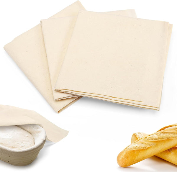 3Pcs All-Cotton Tea Towels for Baking Sourdough - 28" Unbleached Bread Basket Flour Sack Towels, Proofing Cover Cloth for Dough Raising Baguettes Loaves Ciabatta, Bread Making Accessories Bakers Gift