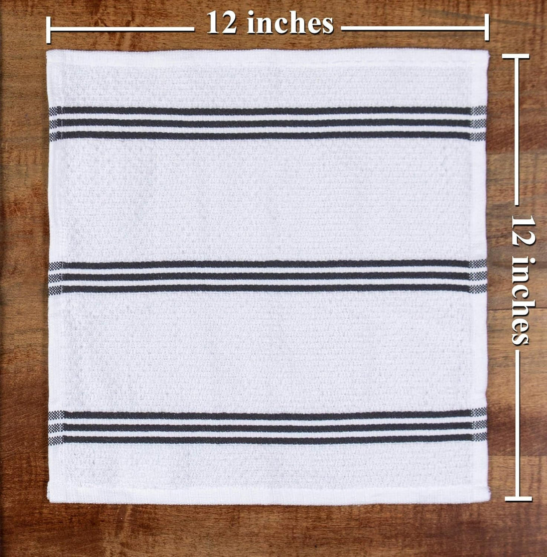 Sticky Toffee Cotton Kitchen Towels Dishcloths Set of 8, Gray and White Tea Towels, Reusable and Absorbent Cleaning Cloths, Oeko-Tex Cotton, 12 in X 12 In