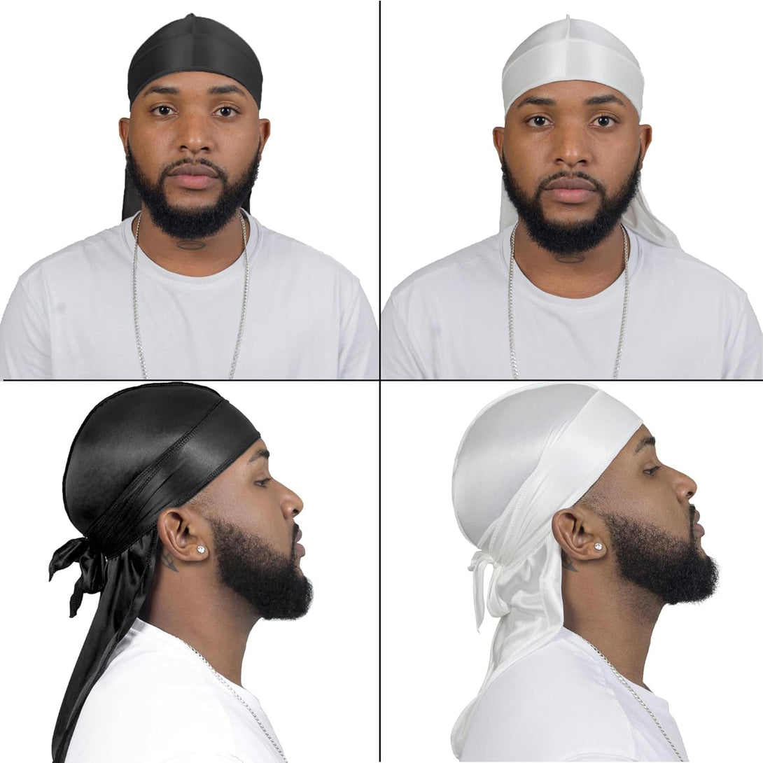 4PCS Silky Durags for Men Women 360 Waves with 1 Wave Cap, Silky Satin Durag Extra Long Tails