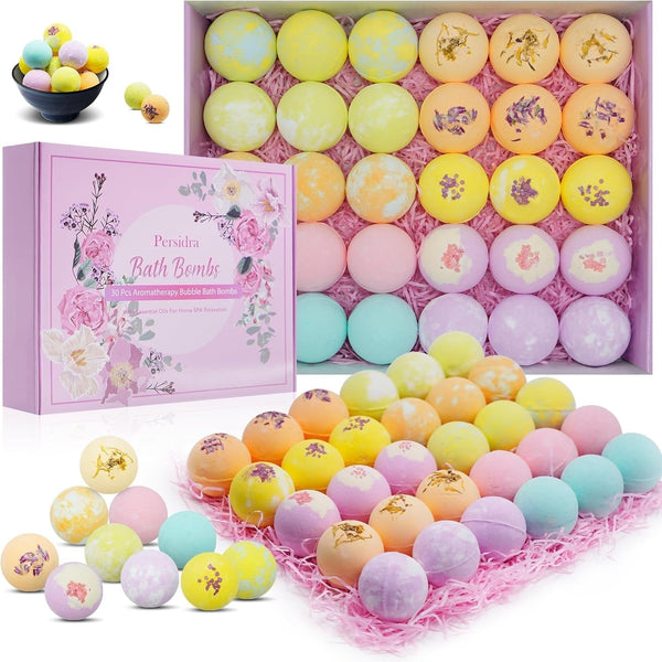 Bath Bombs for Women Gift Set - 30 Natural and Organic Bath Bombs with Essential Oils & Moisturizing Shea Butter, Spa Birthday Gift, Mother'S Day, Selfcare Gifts for Her, Womenï¼Œ Bridesmaid Gift