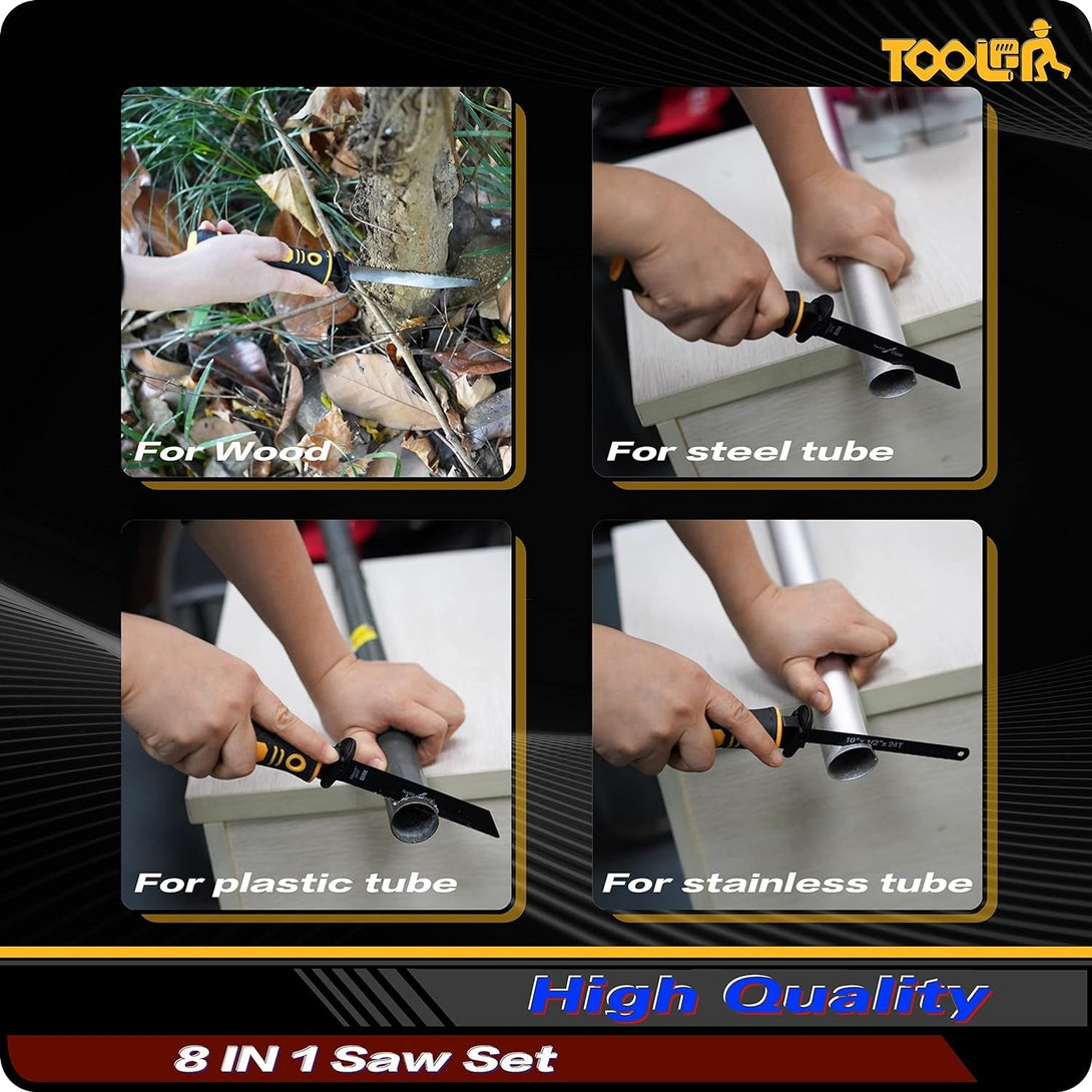 8-In-1 Multi Blades Hand Saw, Drywall Cutter. Hacksaw. Long Blade Hand Saw, Jab Saw, for Cutting Drywall, Sheetrock, Wood, Metel, Plastic, Plywood. Blade Quick Change Mechanism.