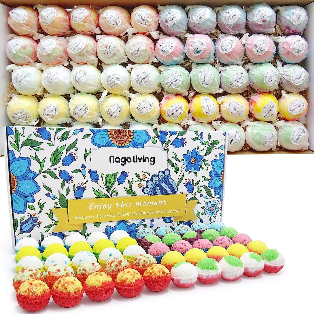 Bath Bombs Gift Set, 50 Handmade Bulk Bath Bombs for Kids, Women, Men, Wonderful Fizz Effect Bath Gift for Valentine'S Day, Christmas & Any Anniversaries