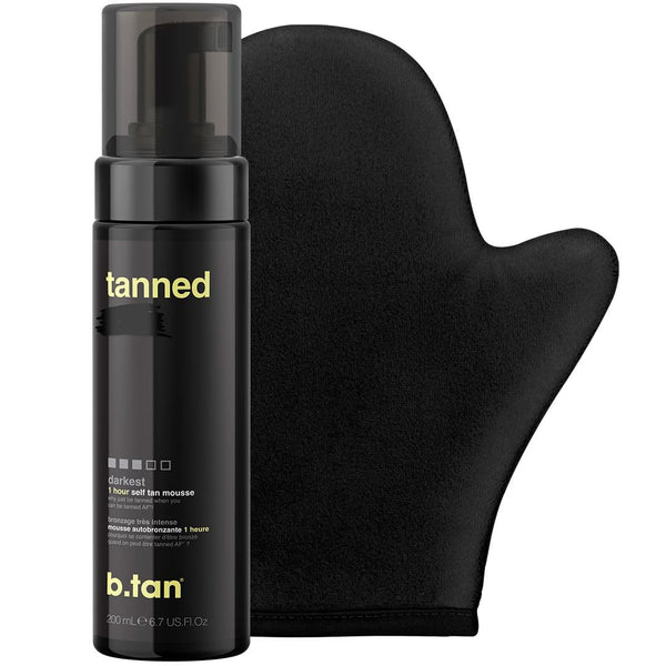 B.Tan Dark Self Tanner Kit | Get Tanned Bundle - Best Mousse W/Tanning Mitt Applicator, 1 Hour Express Sunless Foam, Fast Bronzing Glow, No Fake Tan Smell, Vegan, Cruelty Free, 6.7 Fl Oz