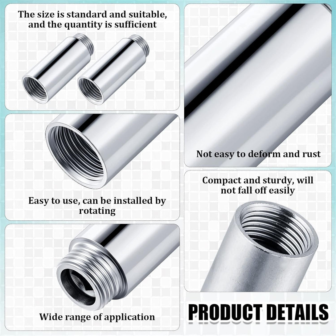 Amylove 2 Pcs Shower Head Extension Arm Stainless Steel Shower Pipe Extension 1/2Pt Male to 1/2Pt Female Thread Cast Pipe Fitting Coupler Adapter(2 Inch)