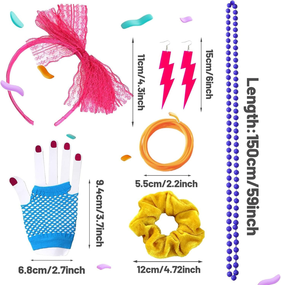 YAROMO 80S 90S Party Favors Birthday Supplies, Hip Hop Theme Gift Neon Earrings Glasses Gloves Necklace Slap Bracelet Neon Hair Scrunchies 80S 90S Party Decorations