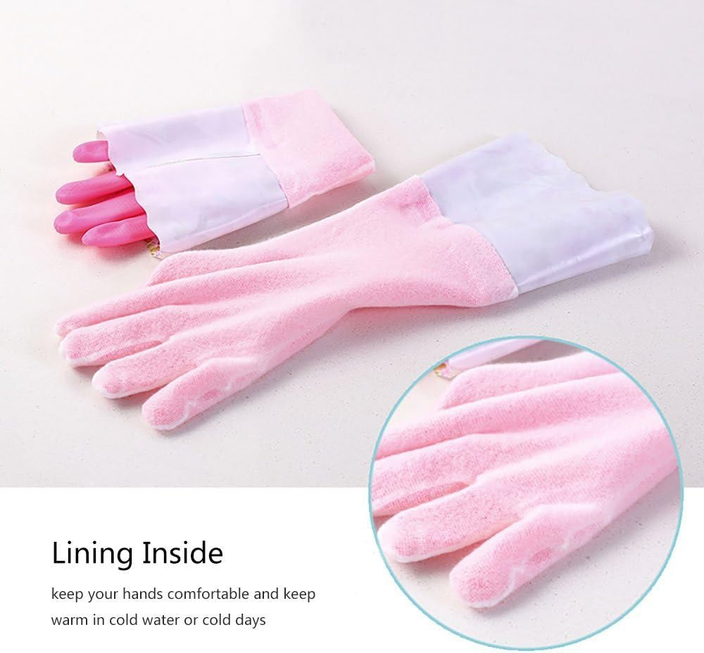 2 PAIRS Household Gloves Latex Free Cleaning Gloves with Soft Lining Long Cuff Waterproof