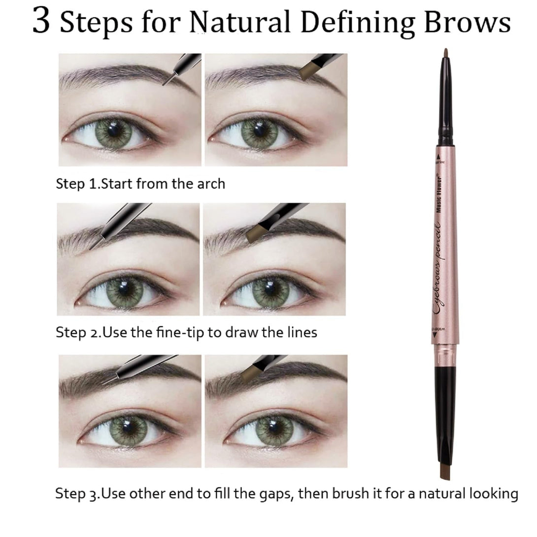 2 Pack Eyebrow Pencil, Waterproof Eyebrow Makeup with Dual Ends, Professional Brow Enhancing Kit with Eyebrow Brush (Dark Brown #1)
