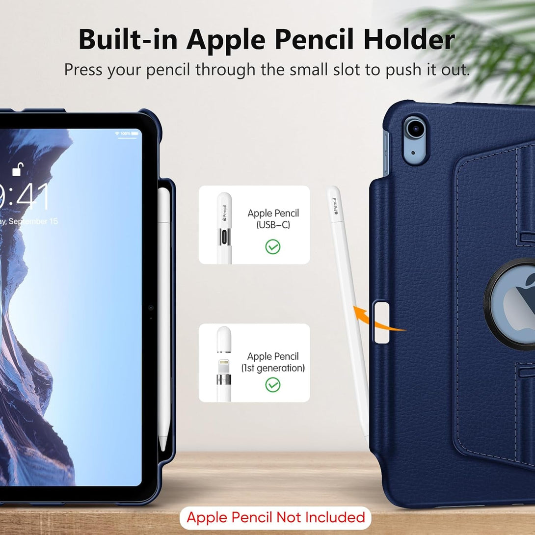Fintie Rotating Case for Ipad (A16) 11Th Generation 11 Inch (2025), Ipad 10Th Generation 10.9 Inch (2022) - [Built-In Pencil Holder] 360 Degree Rotating Protective Stand Cover, Navy