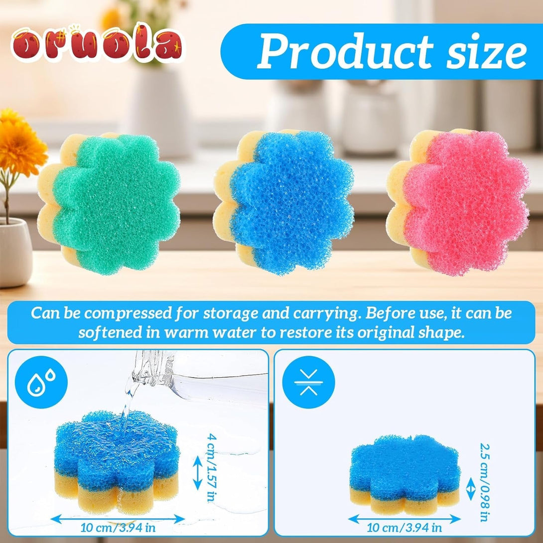 3Pcs Dish Soap Sponge, Dish Washing Sponge,Dual-Sided Temperature Scrubby Sponges,Flower Dual-Sided Sponge for Dish, Bathroom, Kitchen, Washing & Plus,Multipurpose