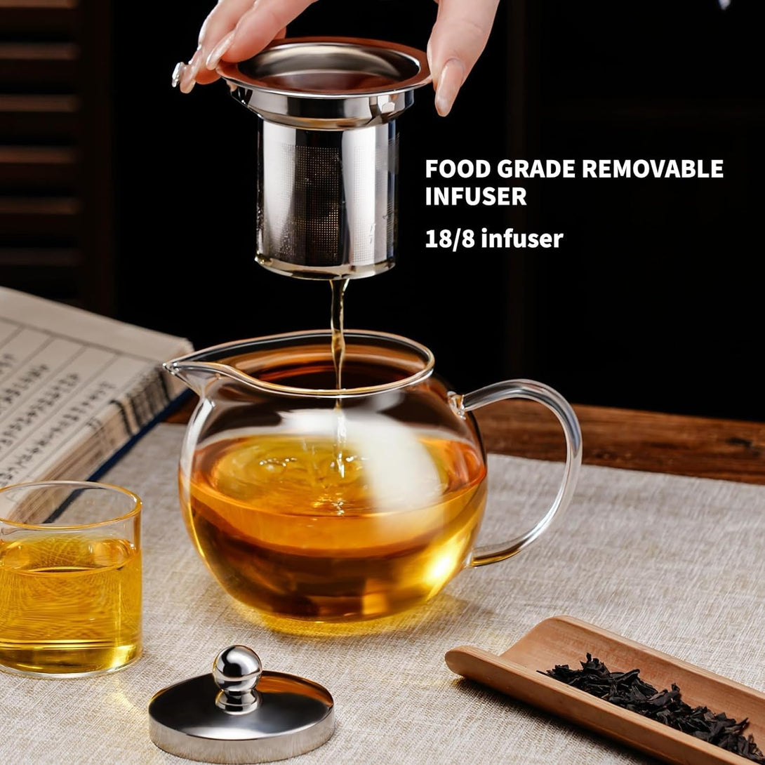 PARACITY Glass Teapot Stovetop 22 Oz/650Ml, Tea Pot with Removable 18/8 Stainless Steel Infuser, Borosilicate Clear Tea Kettle, Teapot Blooming and Loose Leaf Tea Maker Tea Brewer for Camping, Travel