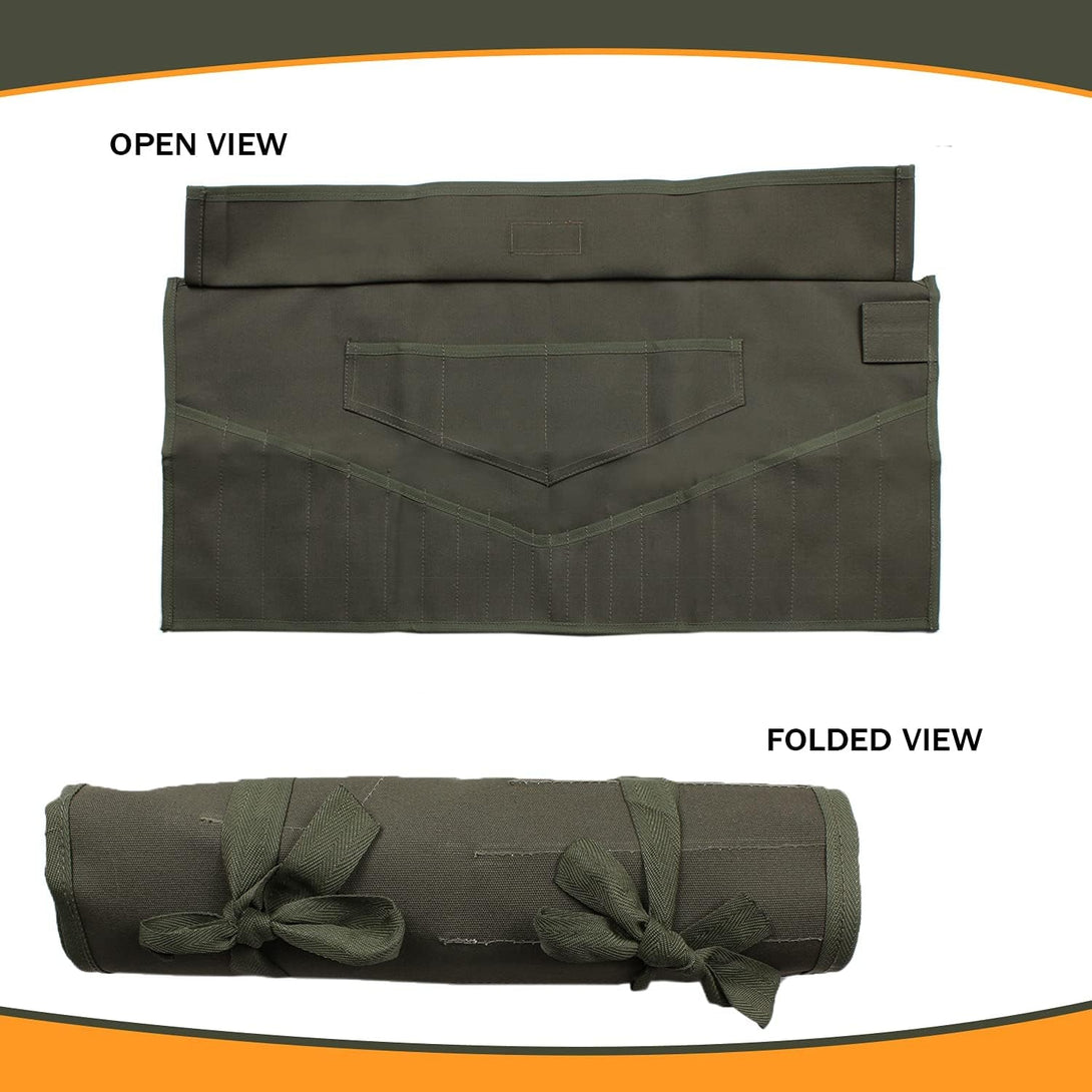 26-Pocket Wrench Tool Roll Organizer, Roll-Up Pouch Metric & SAE, Heavy-Duty 100% Cotton Duck Canvas Portable Tools Storage for Mechanics & Diyers - Olive Drab (Tools Not Included)