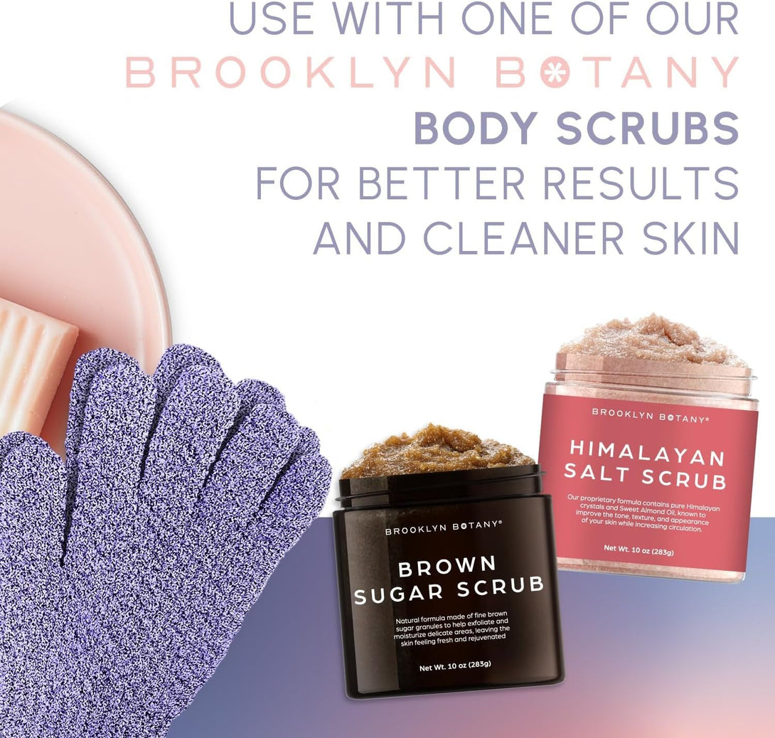 Brooklyn Botany Exfoliating Gloves for Bath and Shower – Heavy Duty Exfoliating Body Scrubber for Massage and Dead Skin Remover for Body – 2 Pairs