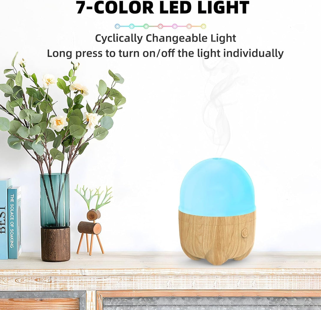 150ML Rechargeable Battery Operated Essential Oil Diffuser, Portable Cordless Aromatherapy Air Diffuser with 7 LED Color Changing Lights（Yellow Wood）