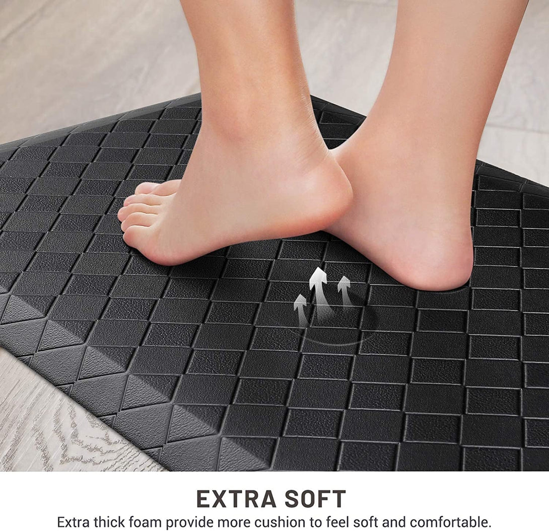 Happytrends Floor Mat Cushioned Anti-Fatigue ,17.3"X28",Thick Waterproof Non-Slip Mats and Rugs Heavy Duty Ergonomic Comfort Rug for Kitchen,Floor,Office,Sink,Laundry,Black