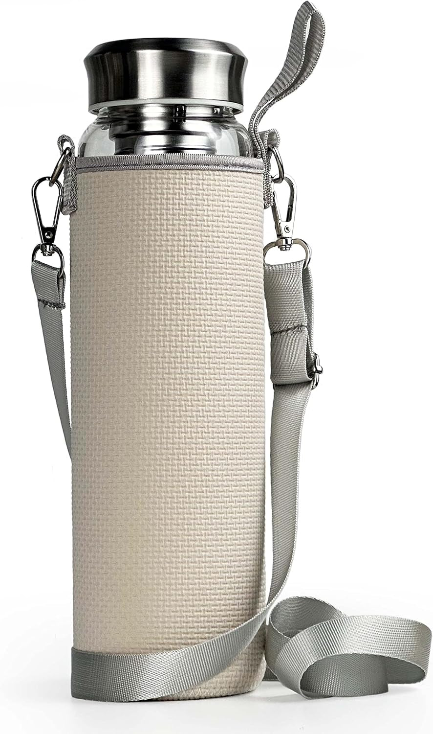 32 Oz Glass Water Bottles with Stainless Steel Lid and Sleeve - Borosilicate Glass Sports Water Bottle with Strap for Drinking