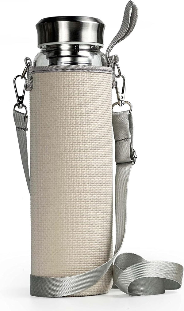 32 Oz Glass Water Bottles with Stainless Steel Lid and Sleeve - Borosilicate Glass Sports Water Bottle with Strap for Drinking